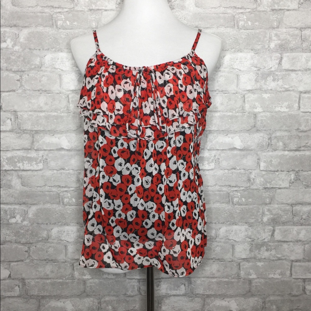 New York & Company floral red ruffle tank
